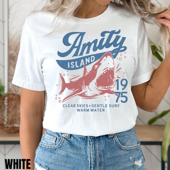 Jaws Amity Island 1975 Unisex Cotton Shirt, Movie Gift, T-Shirt for Film Buffs - Picture 1 of 3